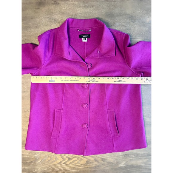 Talbots Womens 14W Pink 100% Wool Button Front 3/4 Sleeve Blazer Jacket Magenta - Picture 4 of 8